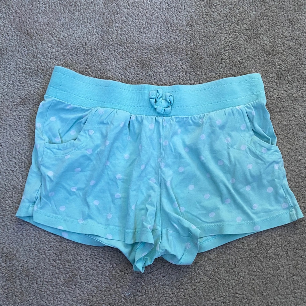 mint/white polka dot comfy shorts